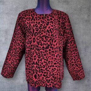 Vintage Cathy‎ Daniels Bordeaux Faux Suede Animal Print Jacket Size Large C41